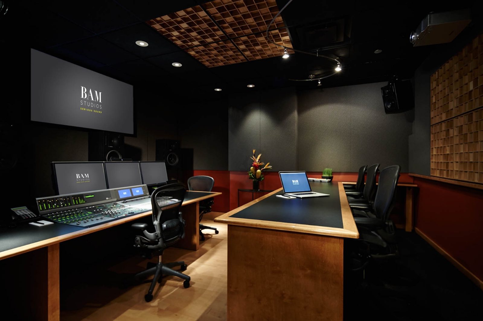 Studio C control room — console, producer's desk, and client seating