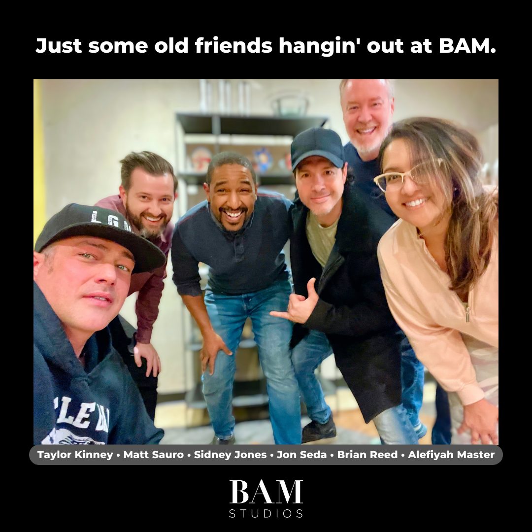 Taylor Kinney and Jon Seda hangin' out with the BAM team.